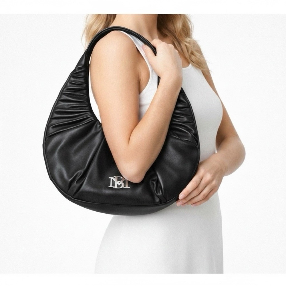 BADGLEY MISCHKA Black Crescent Hobo Shoulder Bag Slouchy Soft Vegan Leather